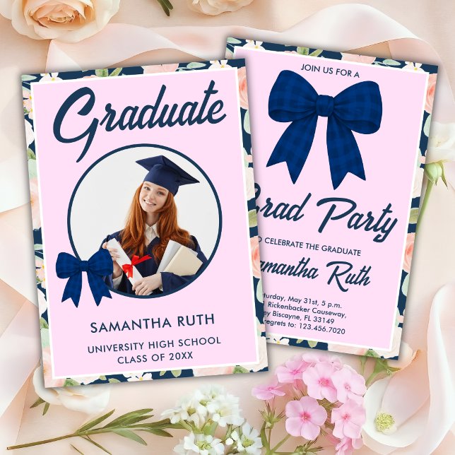 Convite de Formatura com Laço de Ginga Azul Marinh (Criador carregado)