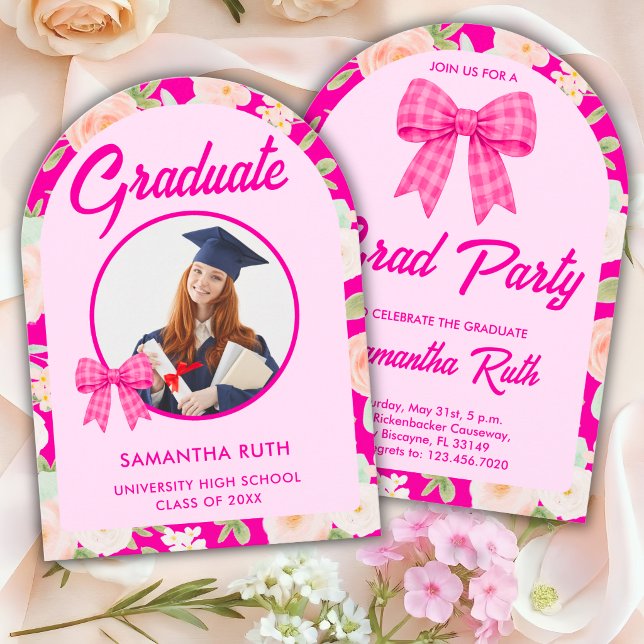 Convite de Formatura com Laço Xadrez Rosa Vibrante (Criador carregado)