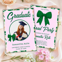 Convite de Formatura com Laço Xadrez Verde Flor Si