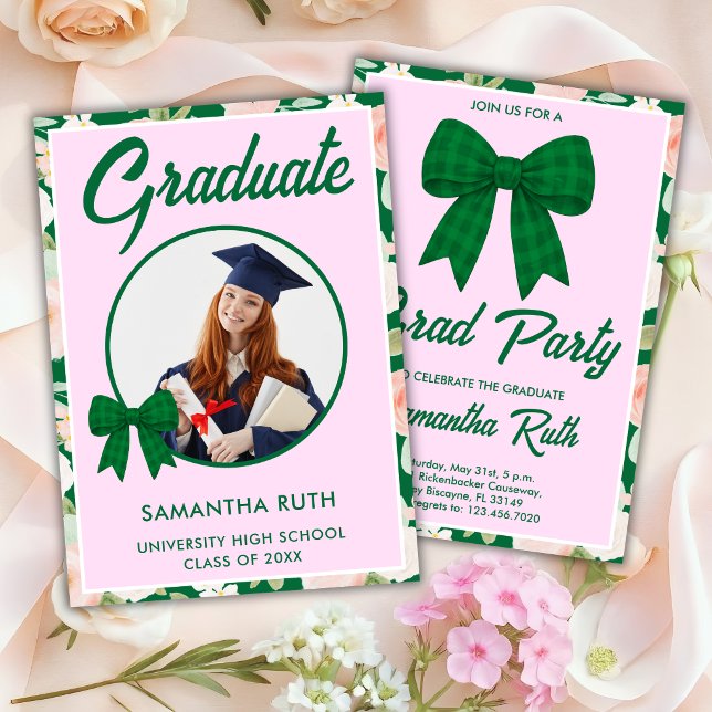 Convite de Formatura com Laço Xadrez Verde Flor Si (Criador carregado)