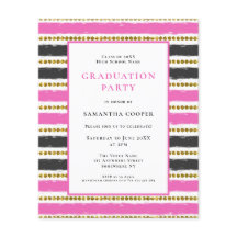 Convite de formatura com listra preta e rosa econô