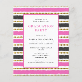Convite de formatura com listra preta e rosa econô