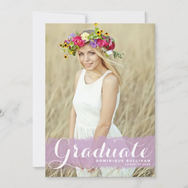 Convite de Formatura com Splash de Aquarela Roxa (Frente)