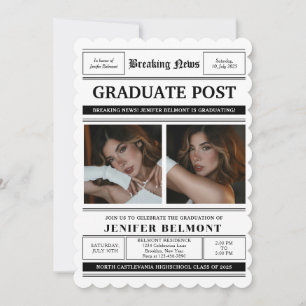 Convite de Formatura com Tema de Jornal Elegante c