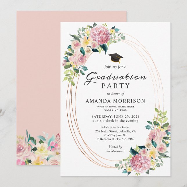 Convite de Formatura com Tema Floral Pastel (Frente/Verso)