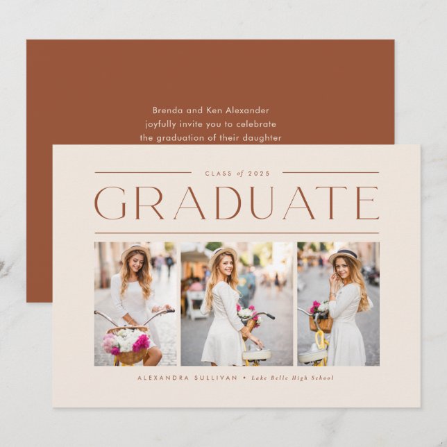 Convite de Formatura com Tipografia Boho Terracott (Frente/Verso)