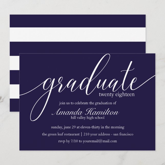 Convite de formatura com tipografia Deep Blue (Frente/Verso)