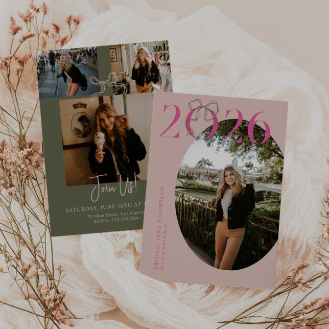 Convite de Formatura Coquette Laço Rosa Verde 2026 (Criador carregado)