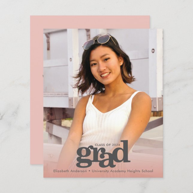 Convite de formatura cor-de-rosa pastel ousado com (Frente/Verso)