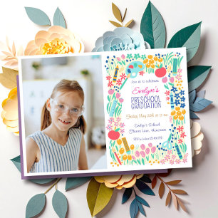 Convite de Formatura da Pré-Escola com Foto Floral