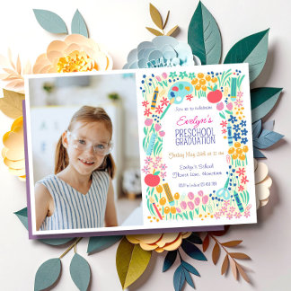 Convite de Formatura da Pré-Escola com Foto Floral