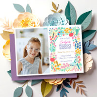 Convite de Formatura da Pré-Escola com Foto Floral