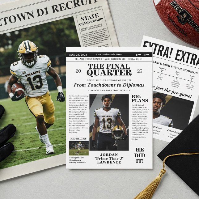 Convite de Formatura de Atleta Jornal de Esportes (Football Athlete Graduation Invitation | Athlete Graduate )