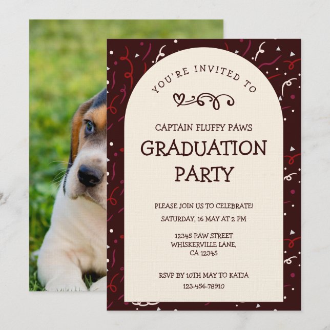 Convite de Formatura de Cachorro Black Cherry (Frente/Verso)