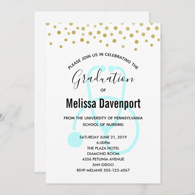 Convite de Formatura de Enfermagem Azul Pastel Ele (Frente/Verso)