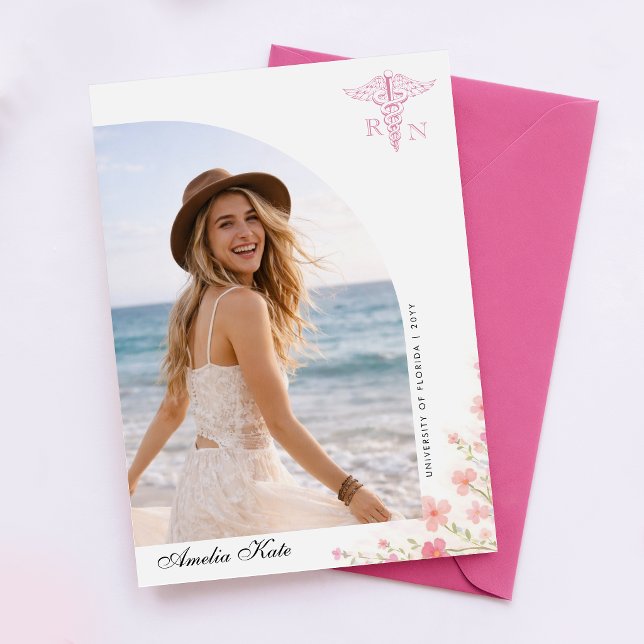 Convite de Formatura de Enfermagem Pink Bow Wildfl (Criador carregado)