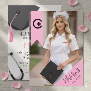 Convite de Formatura de Enfermagem Rosa Cartão de