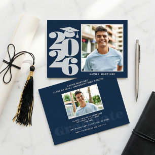 Convite de Formatura de Festa com Foto Azul Marinh