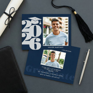 Convite de Formatura de Festa com Foto Azul-Marinh