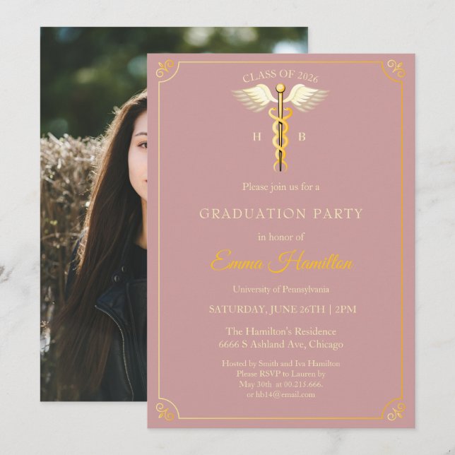 Convite de Formatura de Medicina Vintage Elegante  (Frente/Verso)