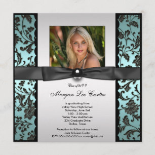 Convite de Formatura de Meninas Foto Azul Claro
