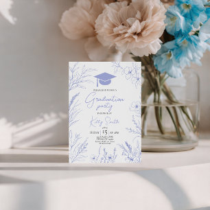 Convite de Formatura Desenho Botânico Azul