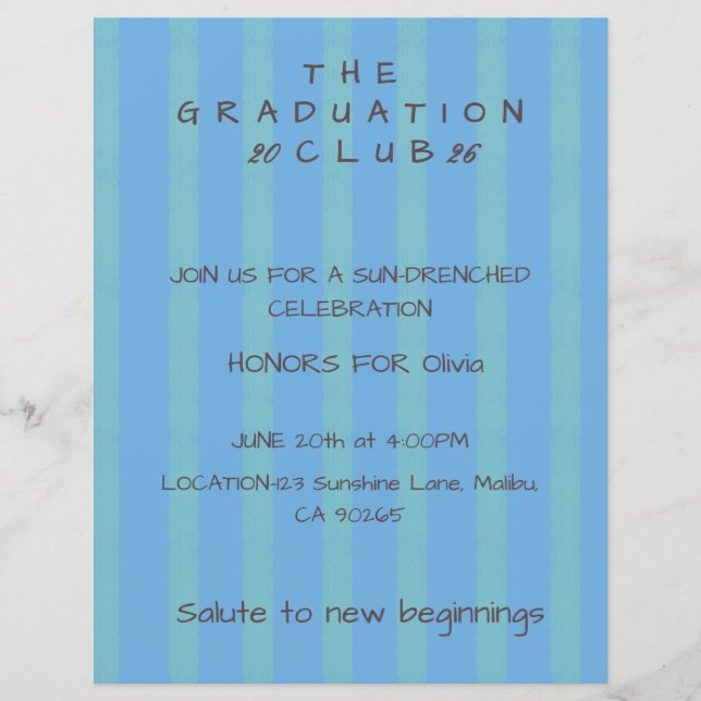 Convite de Formatura Editable Cabana Stripe (Frente)