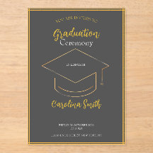 Convite de Formatura Elegante Cinza e Dourado