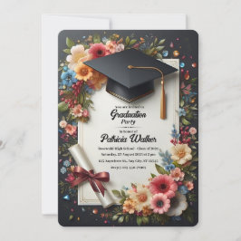 Convite de Formatura Elegante com Florais Escuros
