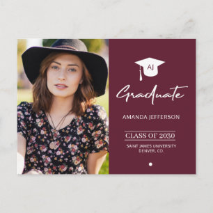 Convite de formatura elegante em burgundy com foto