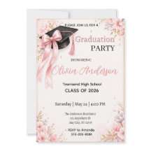 Convite de Formatura Elegante Floral Rosa Dourado