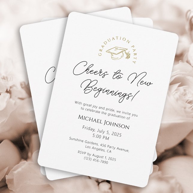 Convite de Formatura Elegante Preto e Branco (Black & White with Gold Logo Graduation Party Invitation)