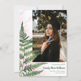 Convite de Formatura Elegante Samambaia Verde Rosa