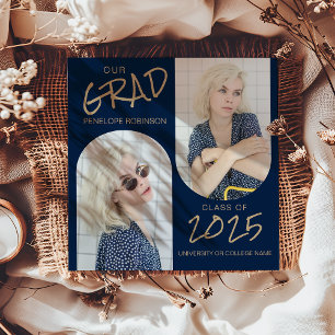 Convite de Formatura em Azul Marinho com 2 Fotos A