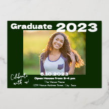 Convite de Formatura em Cartão com Foto Verde e Pr