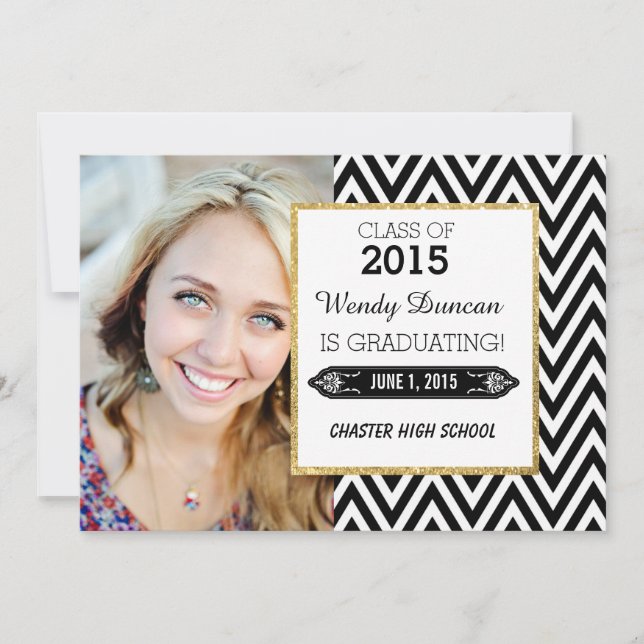 Convite de Formatura em Chevron Preto e Branco (Frente)
