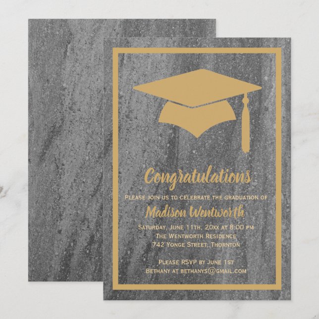 Convite de Formatura em Faux Dourado e Granito (Frente/Verso)