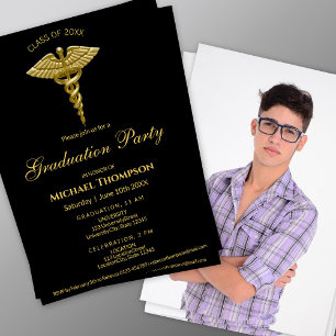 Convite de Formatura em Medicina Dourado Caduceu P
