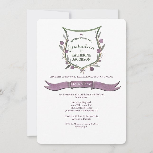 Convite de Formatura Escudo de Plum Berry (Frente)