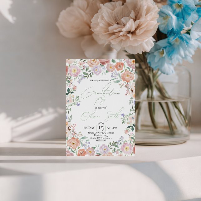 Convite de Formatura Floral de Pêssego e Lavanda (Criador carregado)