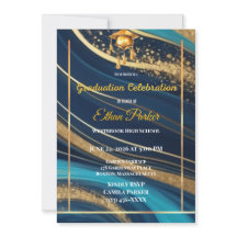 Convite de Formatura Foto Azul Marinho e Dourado E