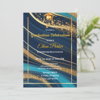 Convite de Formatura Foto Azul Marinho e Dourado E