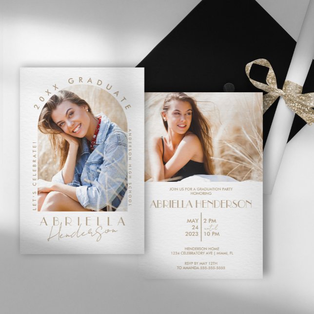 Convite de Formatura Foto Bege Moderno e Neutro (Criador carregado)