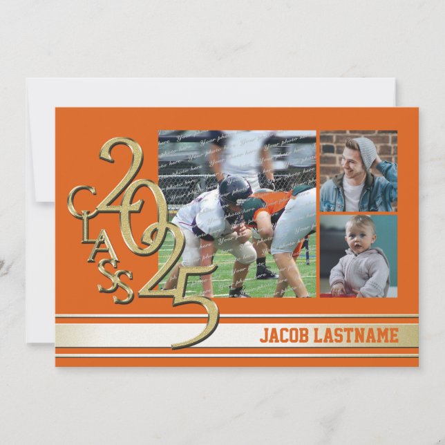 Convite de Formatura Foto Ouro com Listra de Time (Frente)