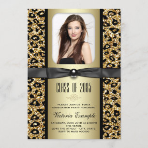 Convite de Formatura Glitter Dourado Leopardo