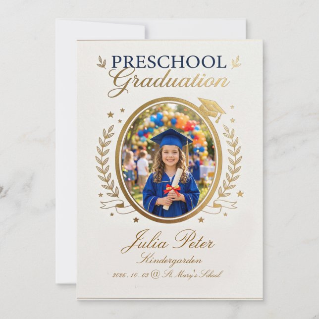 Convite de Formatura Infantil, Pré-Escola Pré-K Ja (Frente)