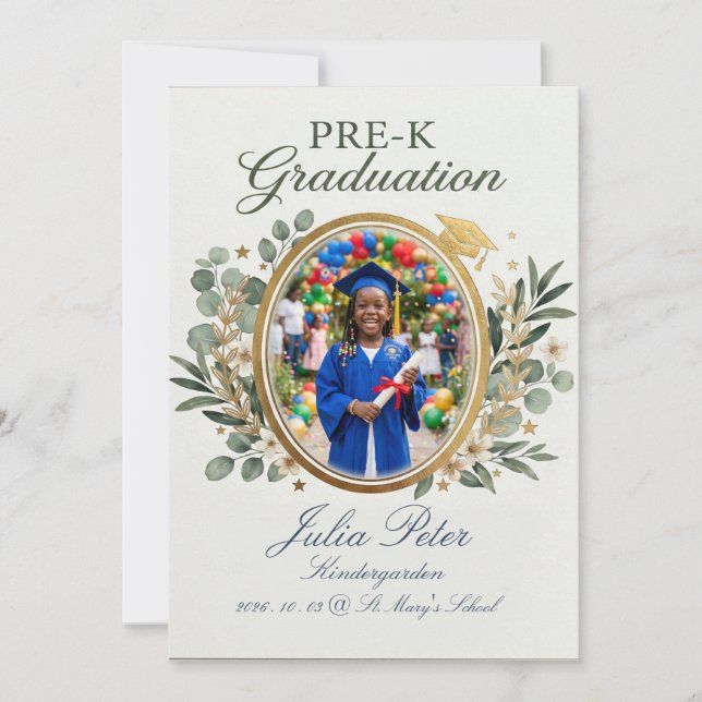 Convite de Formatura Infantil, Pré-Escola Pré-K Ja (Frente)