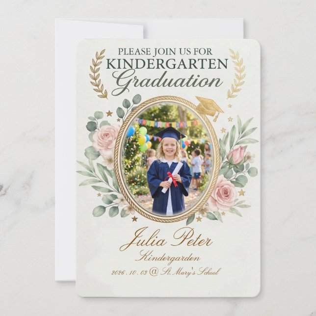 Convite de Formatura Infantil, Pré-Escolar Pré-K J (Frente)