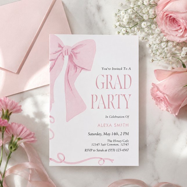 Convite de Formatura Laço Rosa Estética Coquette  (Criador carregado)