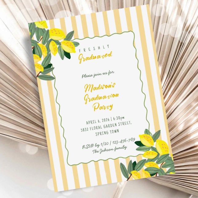 Convite de Formatura Limão com Faixa Amarela (Yellow Stripe Lemon Graduation Party Invitation)